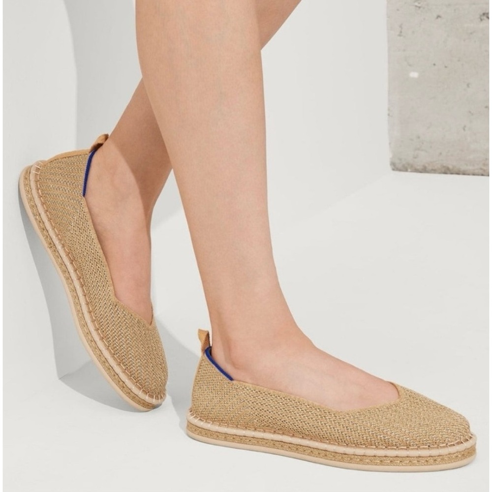 Rothys The Espadrille Women Size 9 Gold Metallic Sparkle Knit Slip On Flats